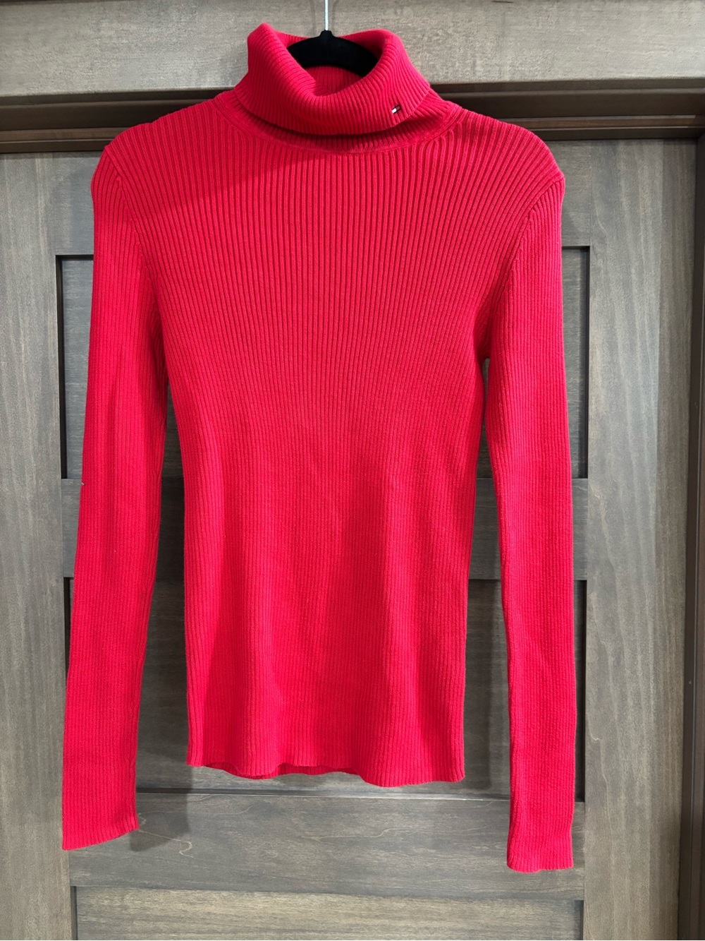 Tommy Hilfiger Red Ribbed Turtleneck Long Sleeve Top